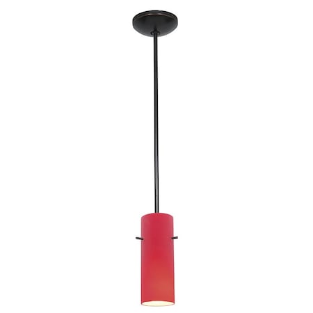 Cylinder, LED Pendant, Oil Rubbed Bronze Finish, Red Glass